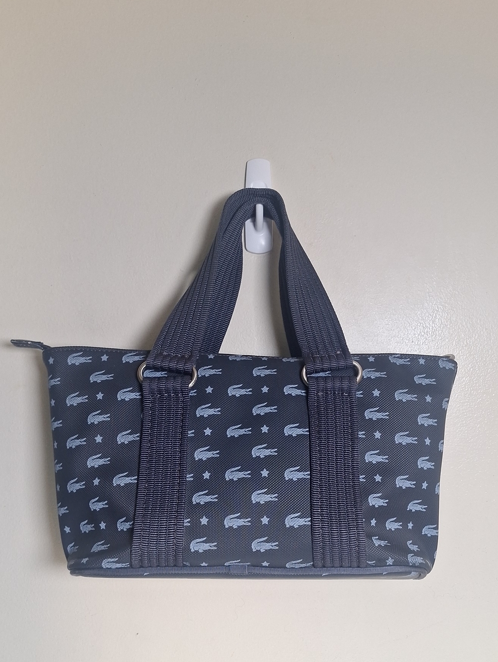 Lacoste Vintage Y2K Navy Star Crocodile Canvas Mini Hand Bag Handbag Authentic